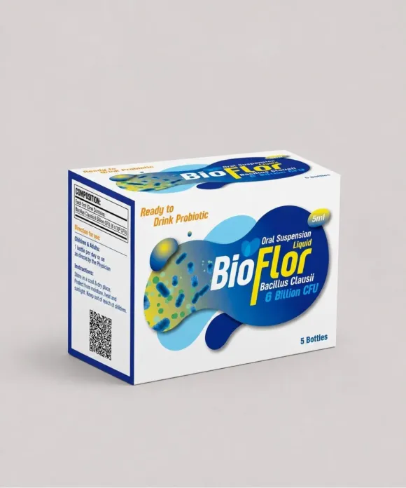 BioFlor Oral Suspension – Bacillus Clausii Probiotic 6 Billion CFU (1 Box = 5 Bottles x 5ml)
